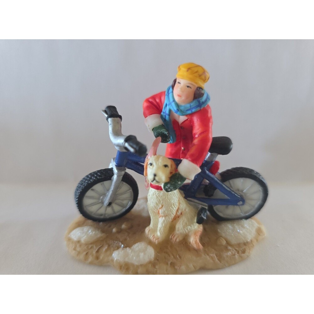 2004 Holiday Time Village Collectables Bicycle Rider With Dog